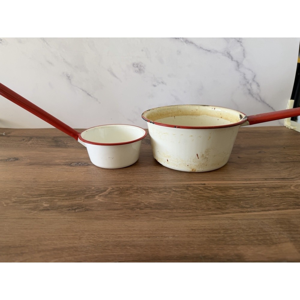 Vintage Red & White Enamelware Dippers/Ladles, Lot of 2